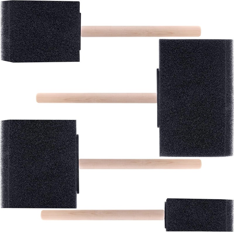 YAOJOE 4 pcs Foam Paint Brushes, 1"/2"/3"/4" Reusable Wood Handle Sponge Brushes for Staining, Flexible Craft Foam Brushes for DIY Painting, Varnishes, Cleaning - Black - Image 1